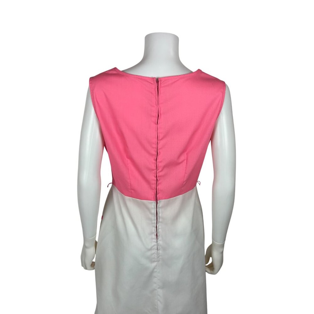 Vintage 60s Pink Dress Womens Medium Windowpane Trim Mod Sheath - Picture 8 of 10